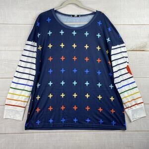 Luukse Plus Size 2X Knit Top Geometric Heart Stripe Colorful Stretch Long Sleeve
